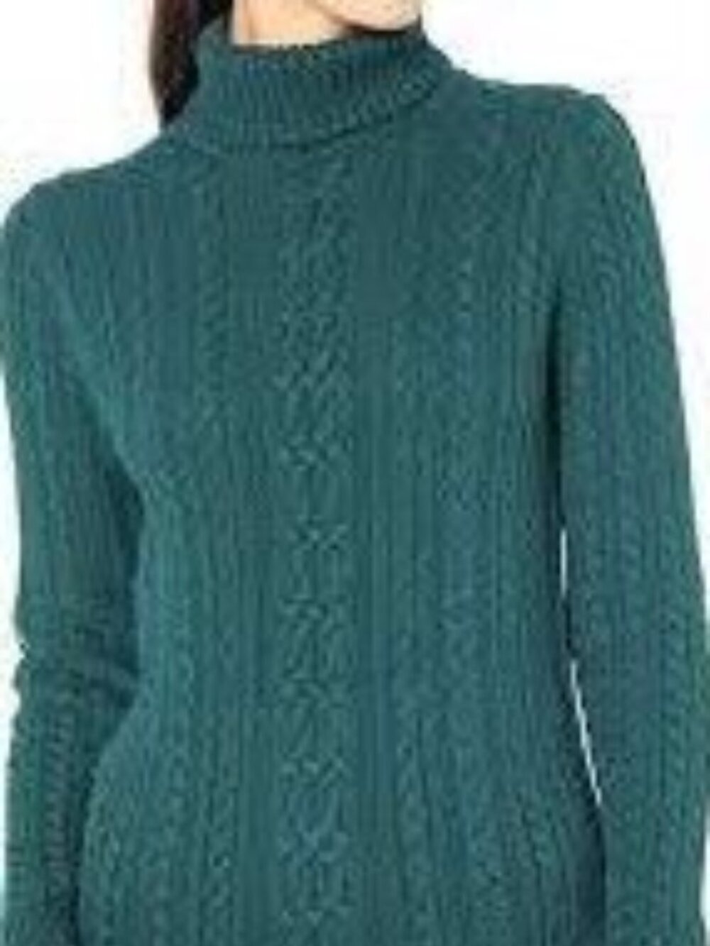 Green cable knit 100% cotton turtleneck sweater